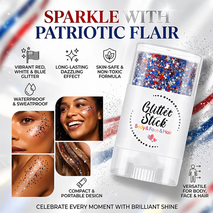 3-in-1 Patriotic Glow😍✨Red. White & Blue Glitter Body Stick