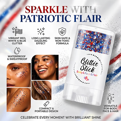 3-in-1 Patriotic Glow😍✨Red. White & Blue Glitter Body Stick