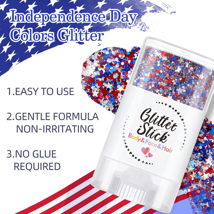 3-in-1 Patriotic Glow😍✨Red. White & Blue Glitter Body Stick