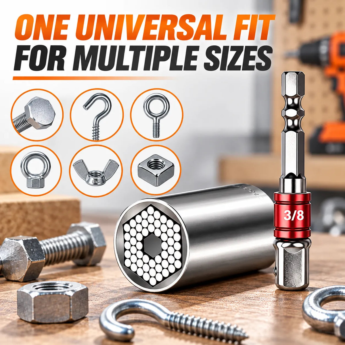 🎁Universal Grip Socket Tool With Power Drill Adapter – 7–19mm