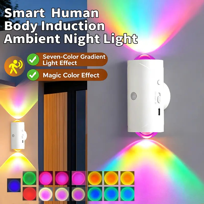 Smart Rechargeable Motion Sensor Night Light – RGB Ambient Wall Lamp