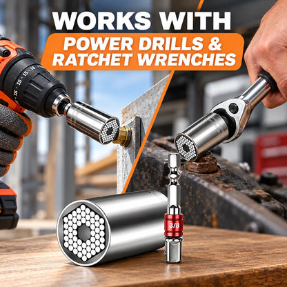 🎁Universal Grip Socket Tool With Power Drill Adapter – 7–19mm