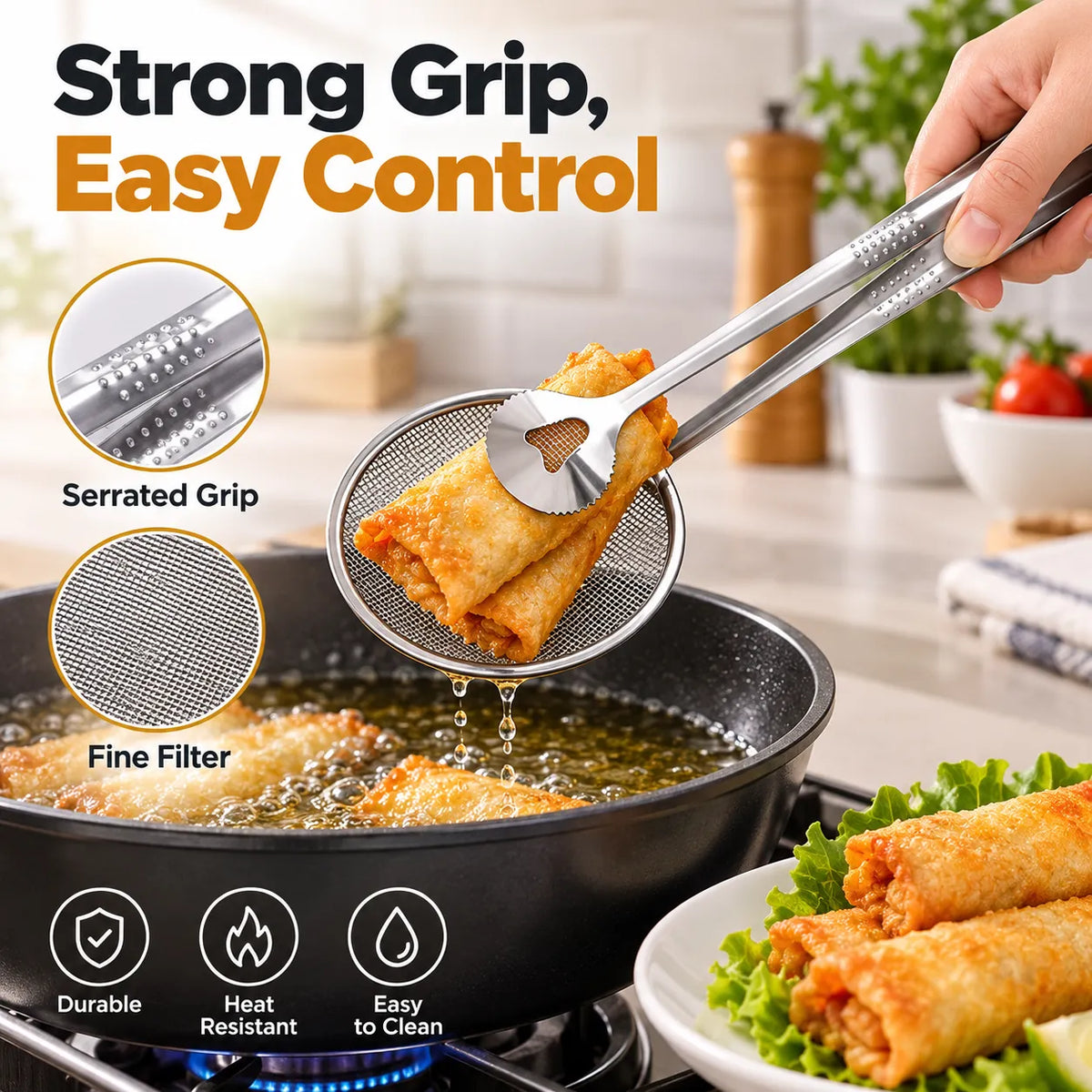Stainless Steel Oil Filter Spoon & Food Clip