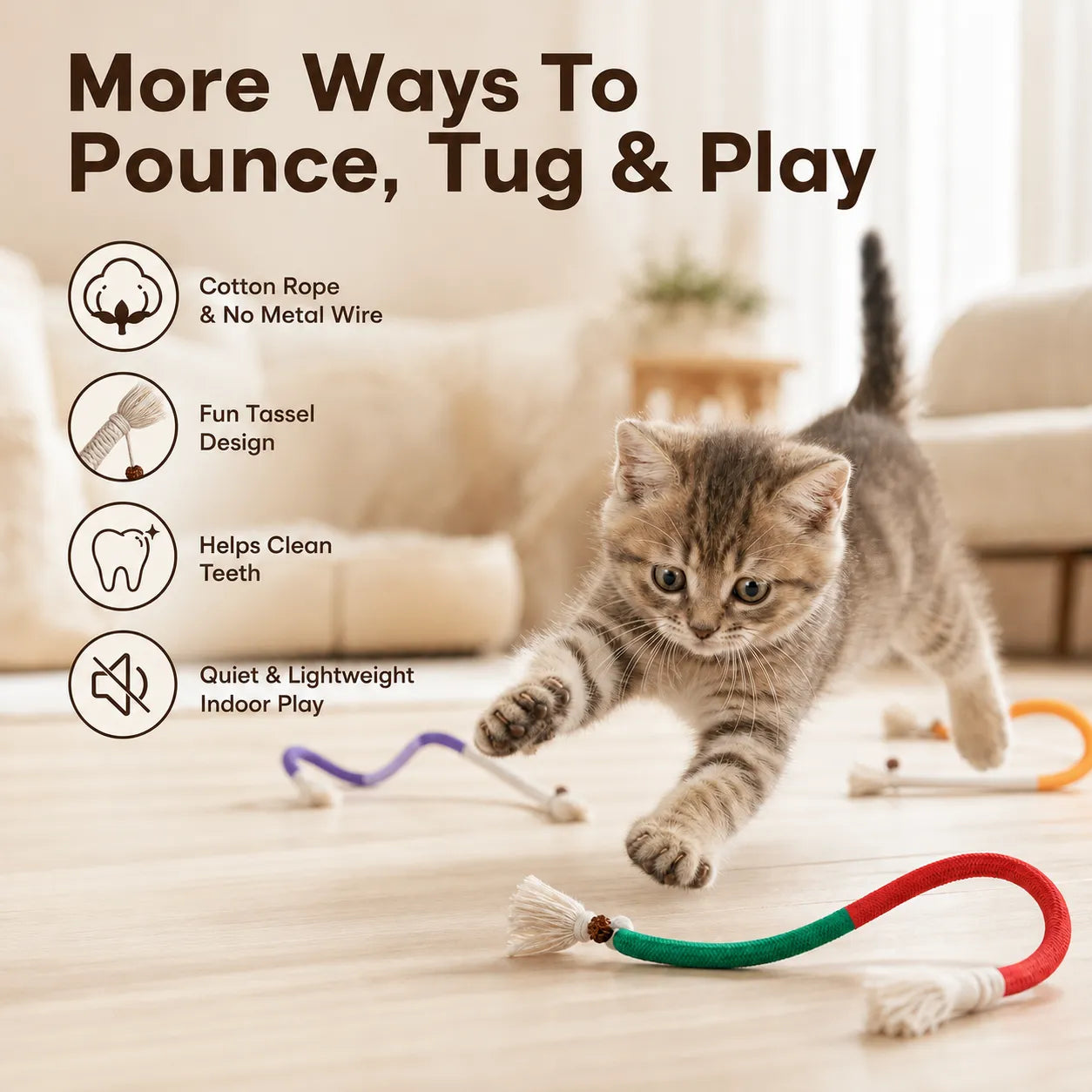 3pcs Interactive Cat Chew Rope Toys for Dental Care &amp; Play