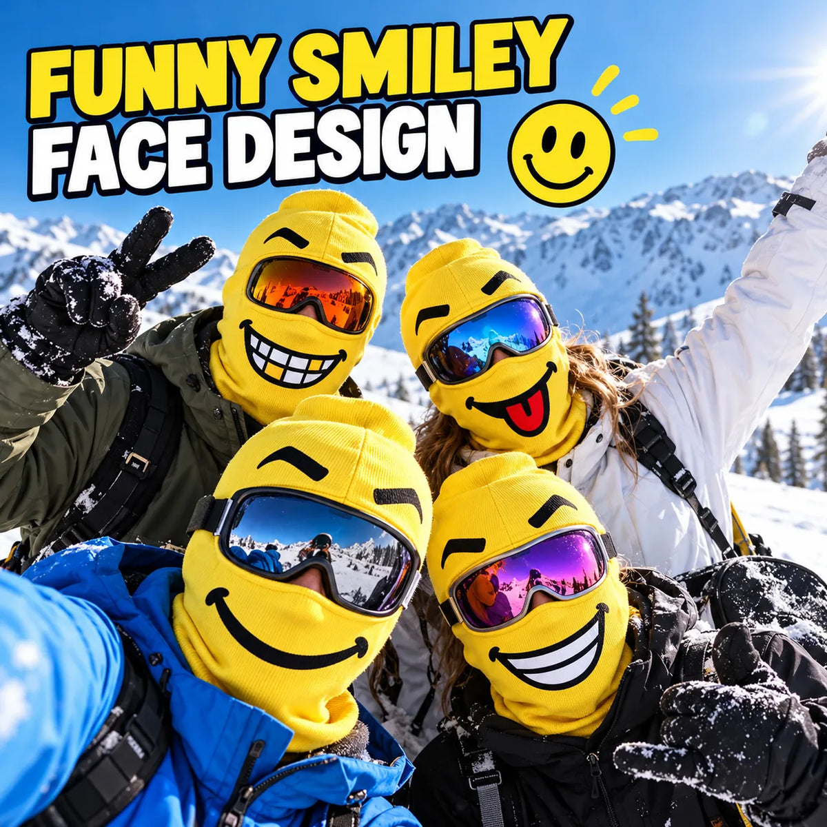 🎁Funny Smiley Face Ski Mask – Lightweight Knit Winter Balaclava for Skiing & Snowboarding