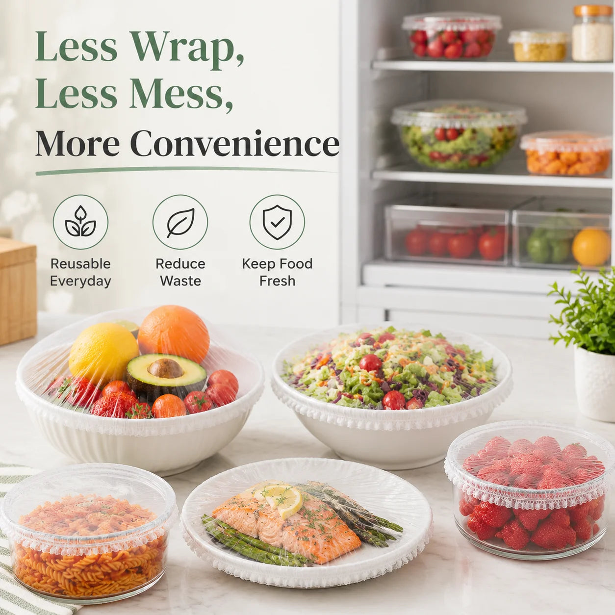 100PCS Stretch Food Covers For Bowls Plates & Containers