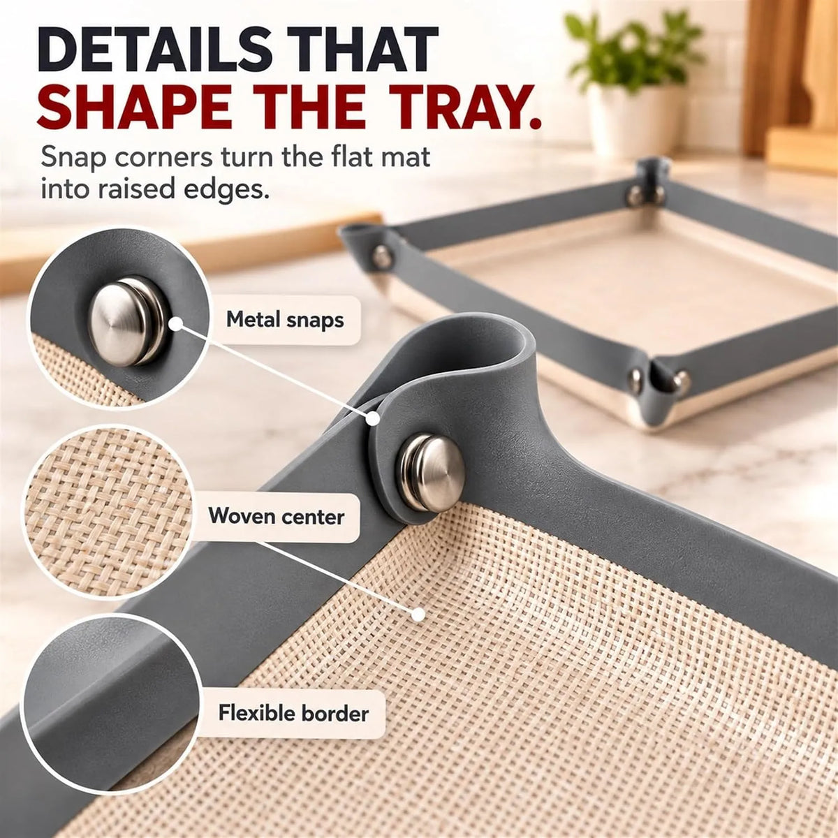 🎁Convertible Silicone Baking Mat with Snap Corners – Reusable Non-Stick Baking Tray Liner for Cookies, Bread, Vegetables & Pastry