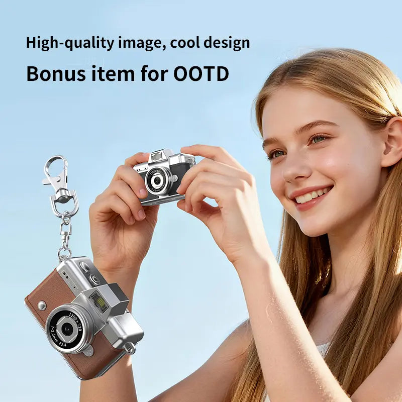 🎁1080P Mini Keychain Digital Camera – Retro Pocket Camera with Flip Screen & Flash, 32GB/64GB Card & Charging Cable Included