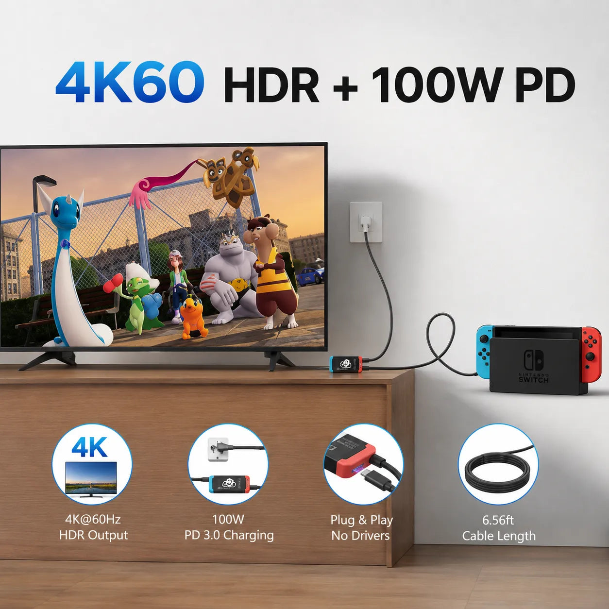 USB-C to HDMI 4K60Hz Adapter with 100W PD Charging
