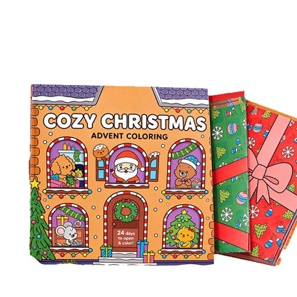 🎁Christmas Advent Calendar Coloring Book, 24-Day Holiday Countdown Activity Book, Festive Christmas Coloring Pages for Kids & Adults, Creative Christmas Gift