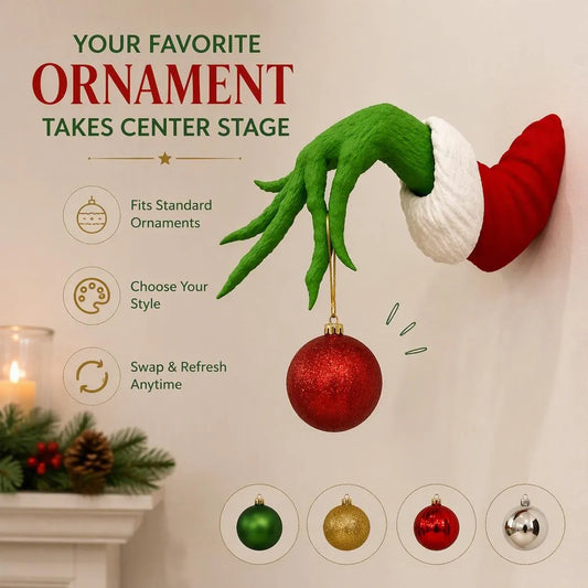 Playful Green Hand Christmas Ornament Wall Decor