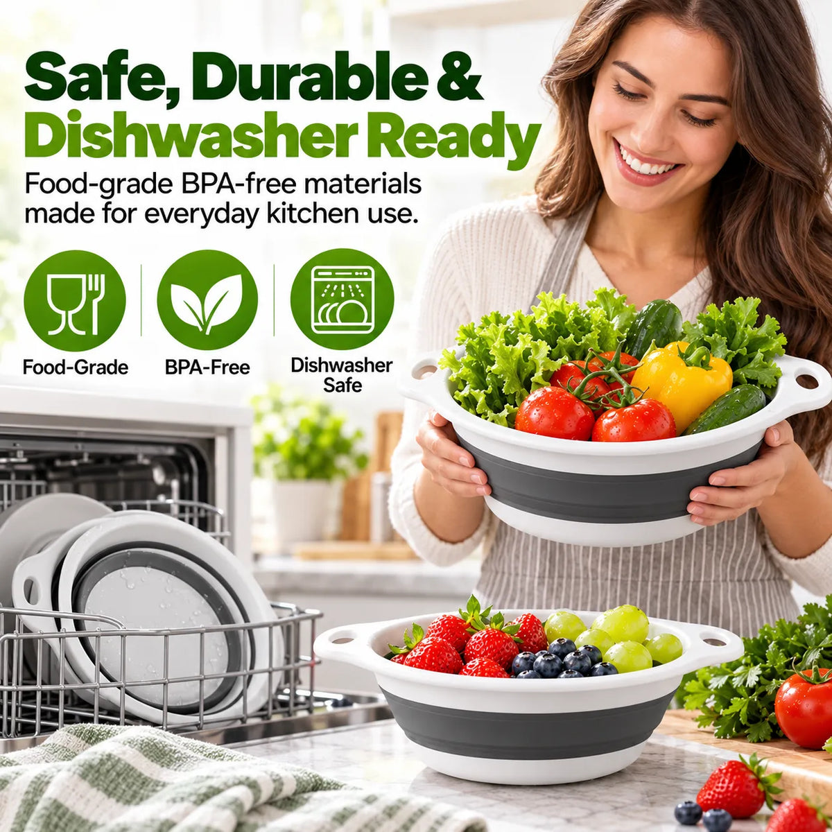 🎁3-Piece Collapsible Colander Set with Self-Draining Base