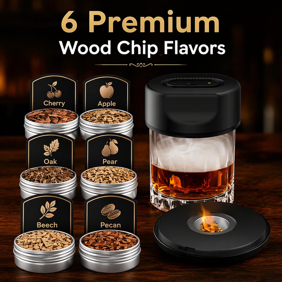 Electric Cocktail Smoker Kit – Rechargeable Whiskey Smoker with 6 Wood Chip Flavors