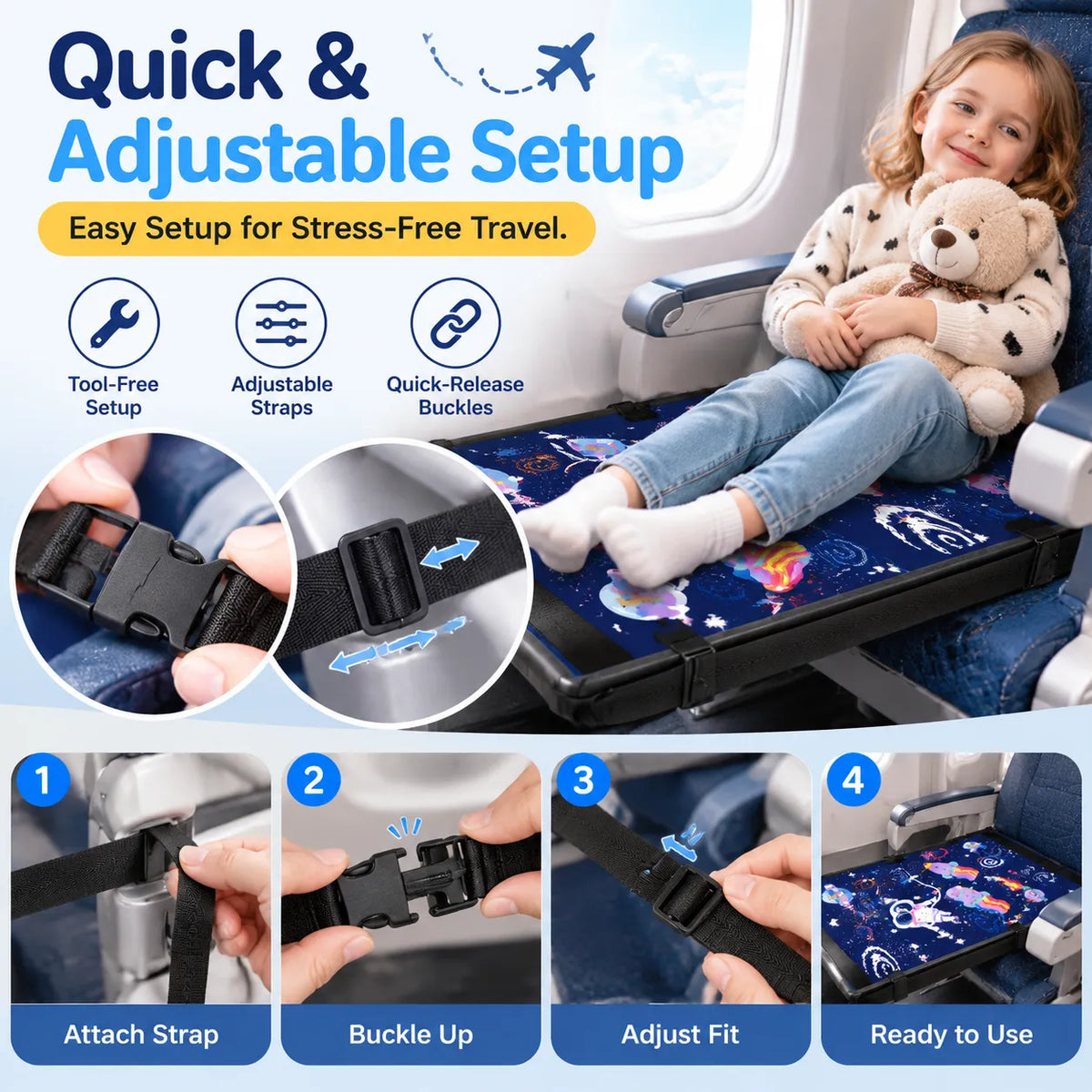🎁Kids Airplane Seat Extender – Portable Travel Hammock Bed with Adjustable Straps & Foot Support for Toddlers and Long-Haul Flights