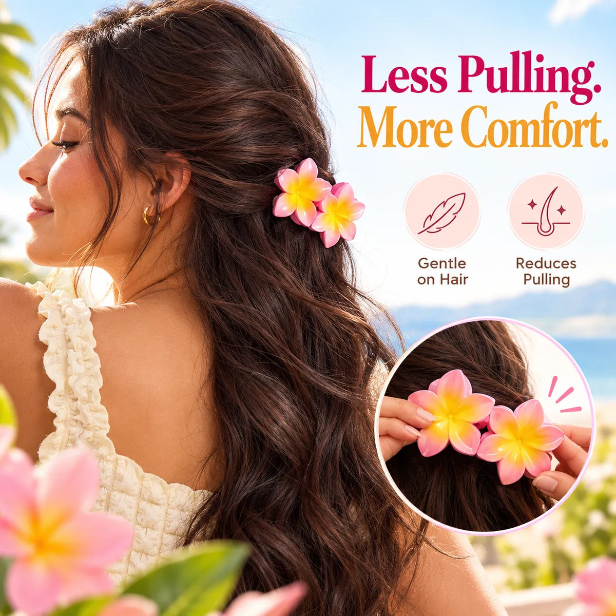 🎁Flower Hair Clips for Women, Strong Hold No-Slip Hair Accessories, Seamless Magnetic Clasp, Stylish Hawaiian Flower Hair Barrettes for Thick & Curly Hair