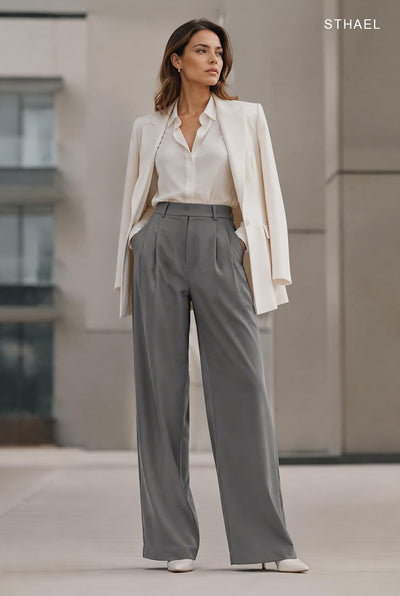 Taillierte Stretch-Arbeitshose mit geradem Bein und Taschen