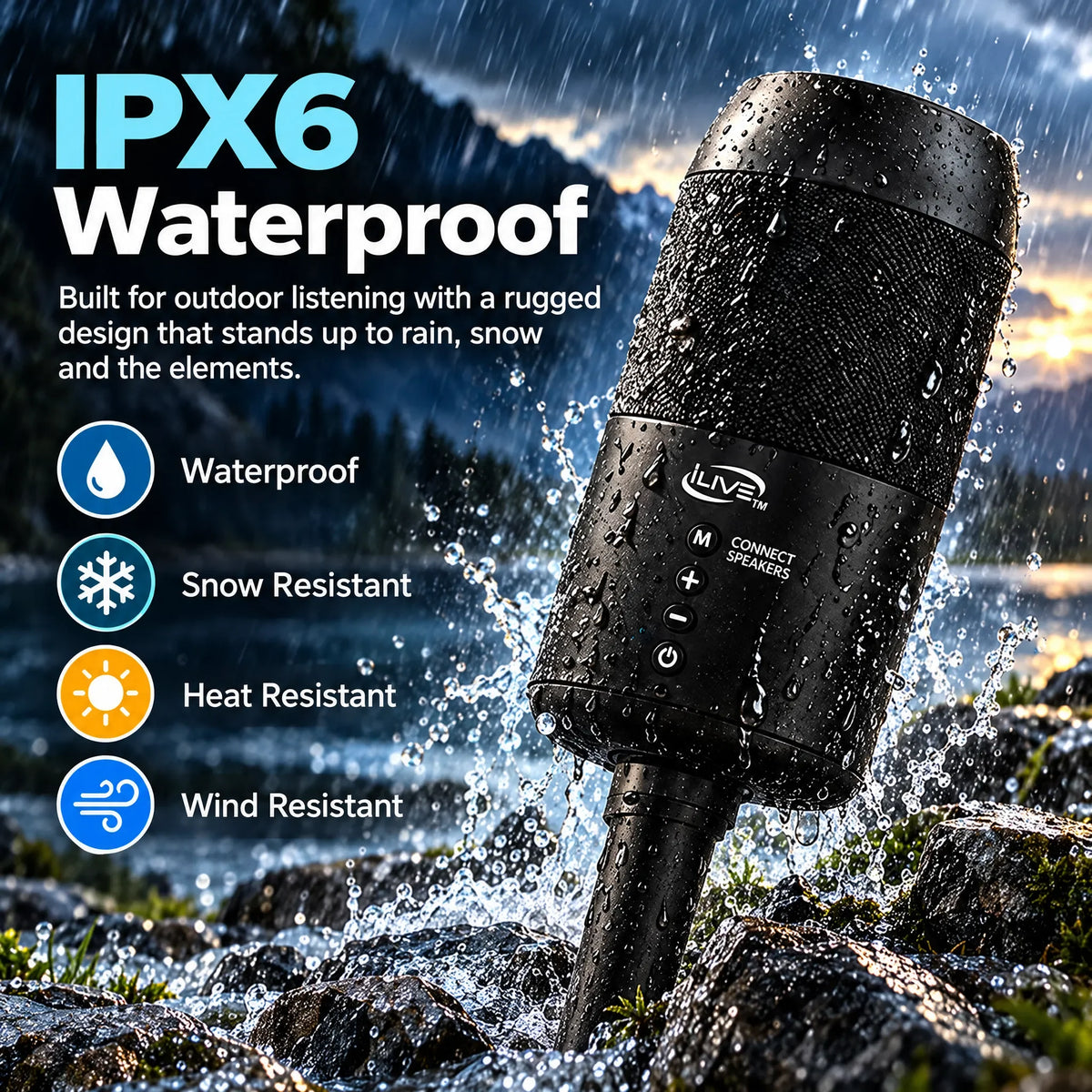 🎁Solar Powered Outdoor Bluetooth Speaker – 360° Sound, IPX6 Waterproof