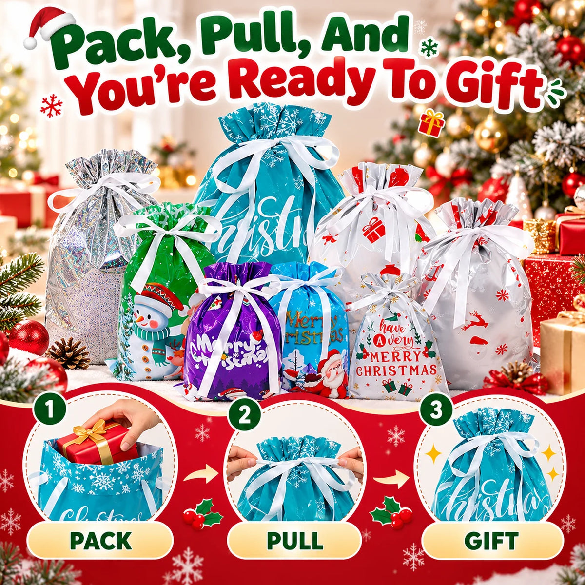 🎁21-Piece Christmas Drawstring Gift Bag Set