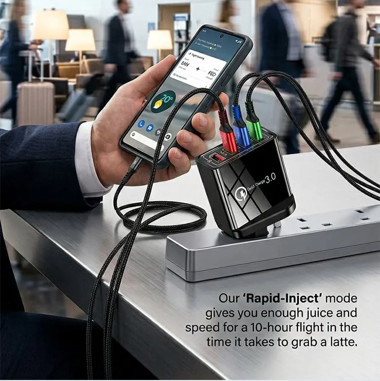 ⚡ 4-Port Quick Charge 3.0 Charger – Power 4 Devices Fast, All from One Outlet