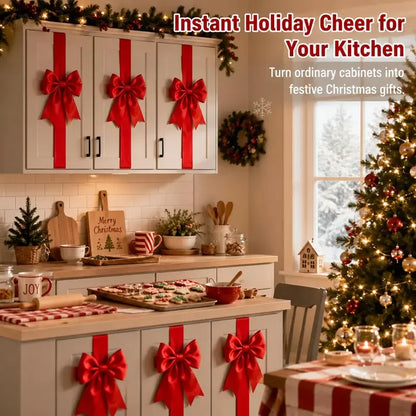 🎁Red Christmas Cabinet Bows &amp; Satin Ribbon Decorations – 4 Pack
