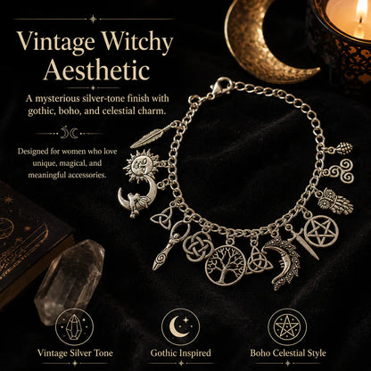 Vintage Witchy Charm Bracelet for Women – Celestial Gothic Boho Jewelry