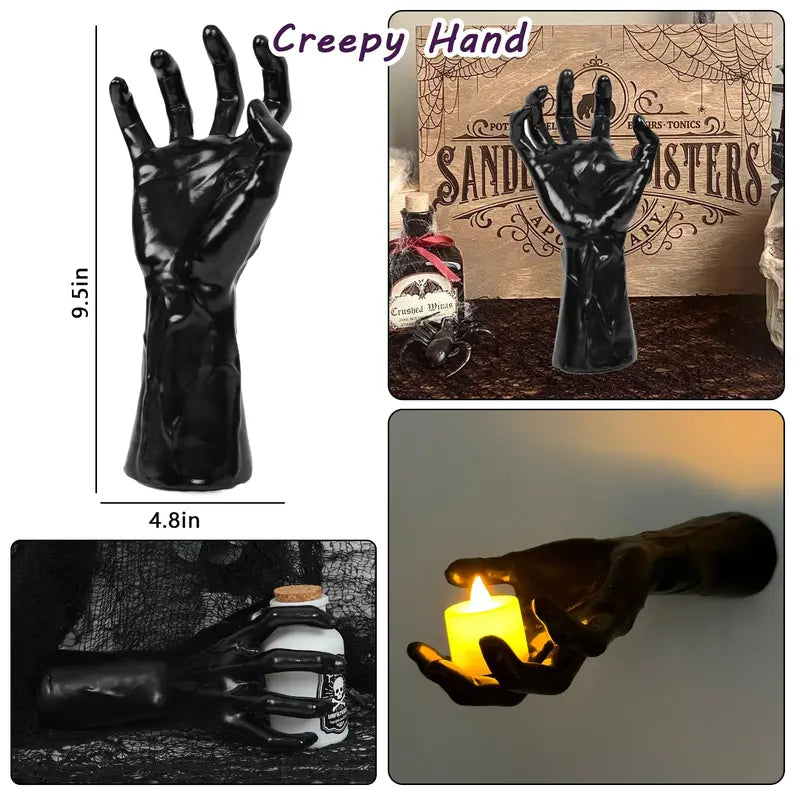 3-Pack Creepy Reaching Hands Halloween Wall Decor with LED Candles