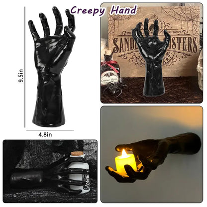 3-Pack Creepy Reaching Hands Halloween Wall Decor with LED Candles