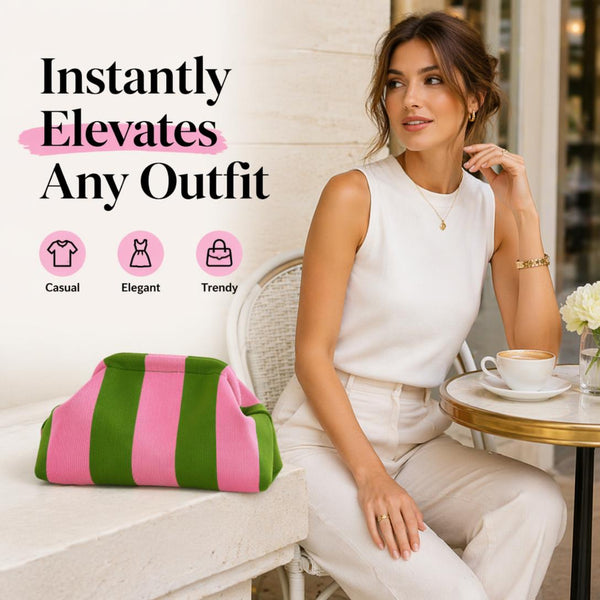 Women's Striped &amp; Diamond Dot Cloud Handbag – Lightweight Clip-Top Crossbody Bag for Everyday Style 👜