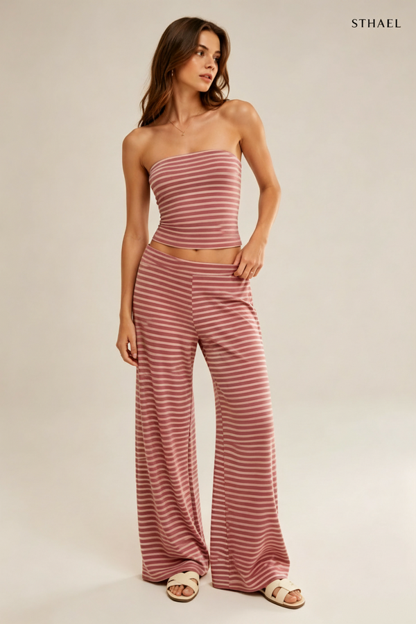 Conjunto de 2 Piezas de Rayas Marineras para Mujer