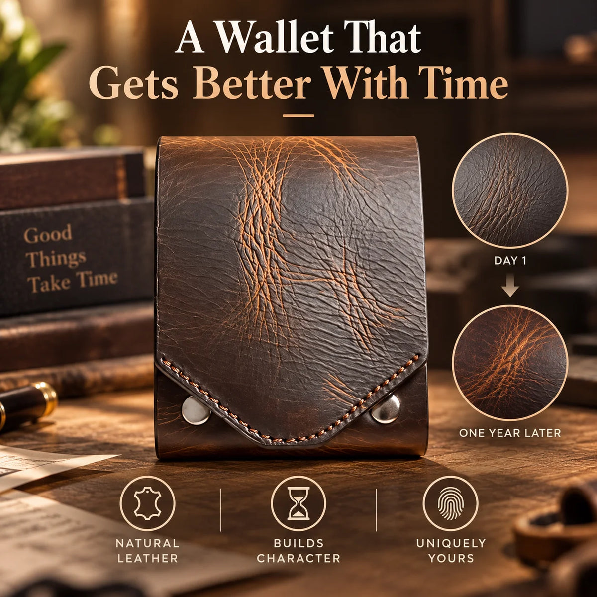 🎁Vintage Handmade Leather Wallet With Business Card Holder