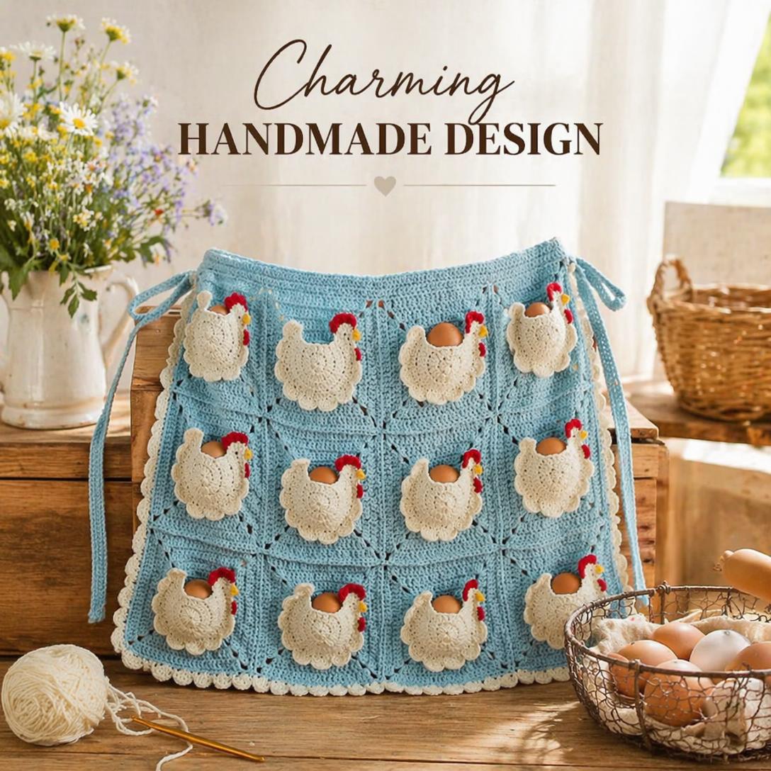 12-Pocket Chicken Egg Gathering Apron Crochet Pattern – Handmade Farmhouse Craft