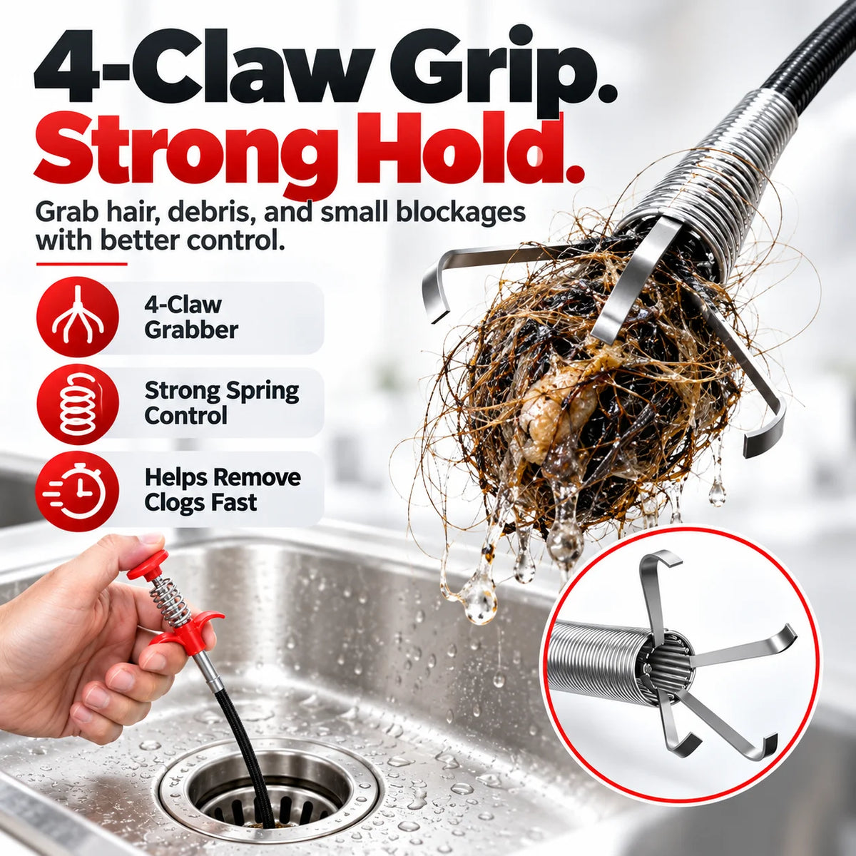 🎁Flexible Four-Claw Drain Grabber &amp; Clog Remover Tool