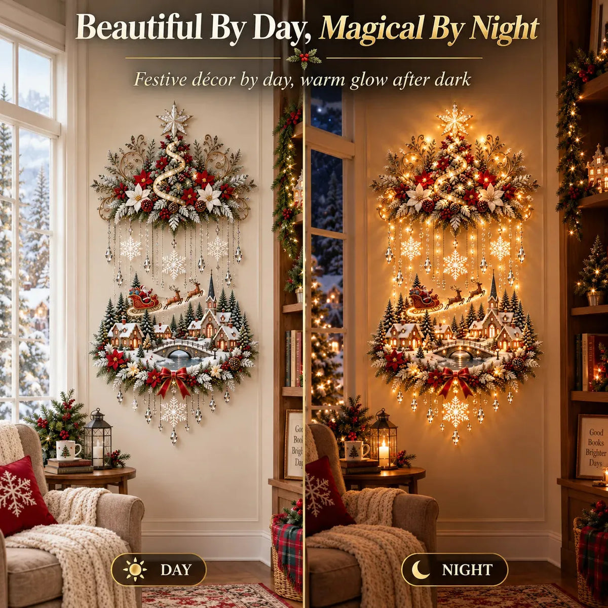 🎁Illuminated Christmas Tree &amp; Snowy Village Wall Hanging