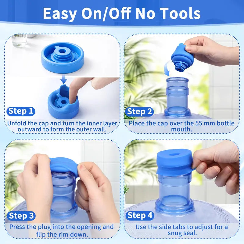 3 & 5 Gallon Water Jug Caps – Non-Spill Leak-Free Silicone Covers (Pack of 3)