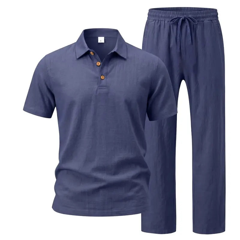Men's Breathable Linen Short Sleeve Two-Piece Lounge Set