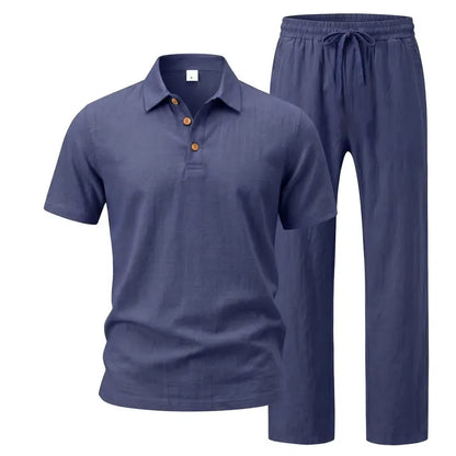 Men's Breathable Linen Short Sleeve Two-Piece Lounge Set