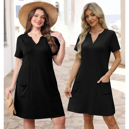 2026 Fashion Edition OFEEFAN Summer Dress – Women’s Casual V-Neck Short Sleeve Beach & Vacation Dress