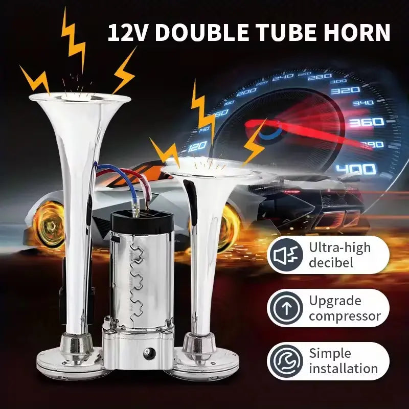 2026 Upgraded 12V Dual Air Horn Kit – Dual Horns with Air Compressor for Cars, Trucks & Boats