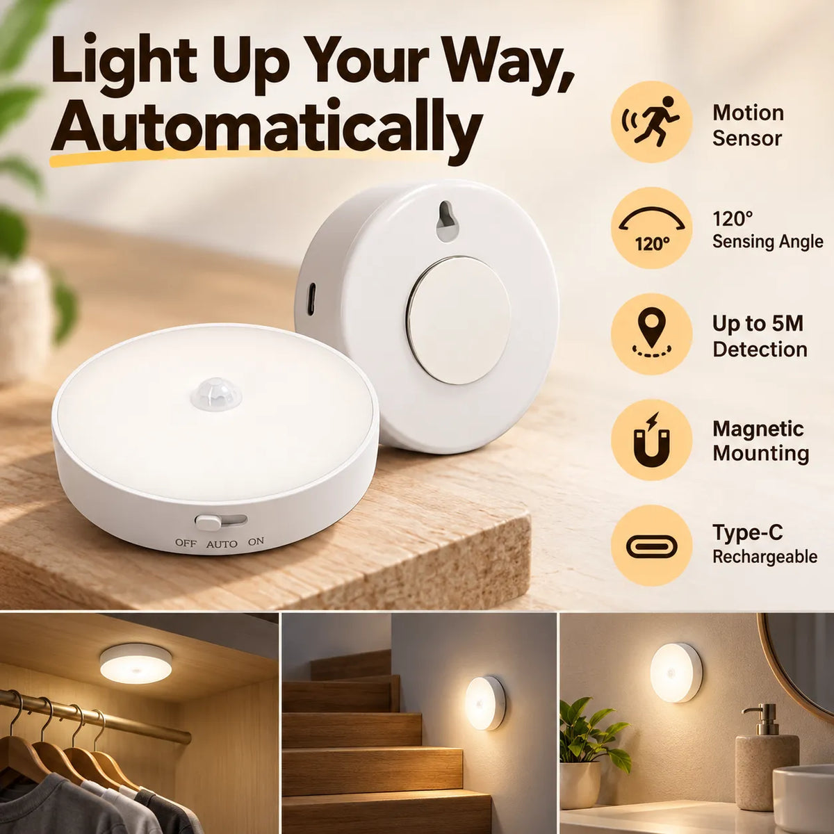 🎁Rechargeable Motion Sensor Night Light – Wireless Magnetic LED Light