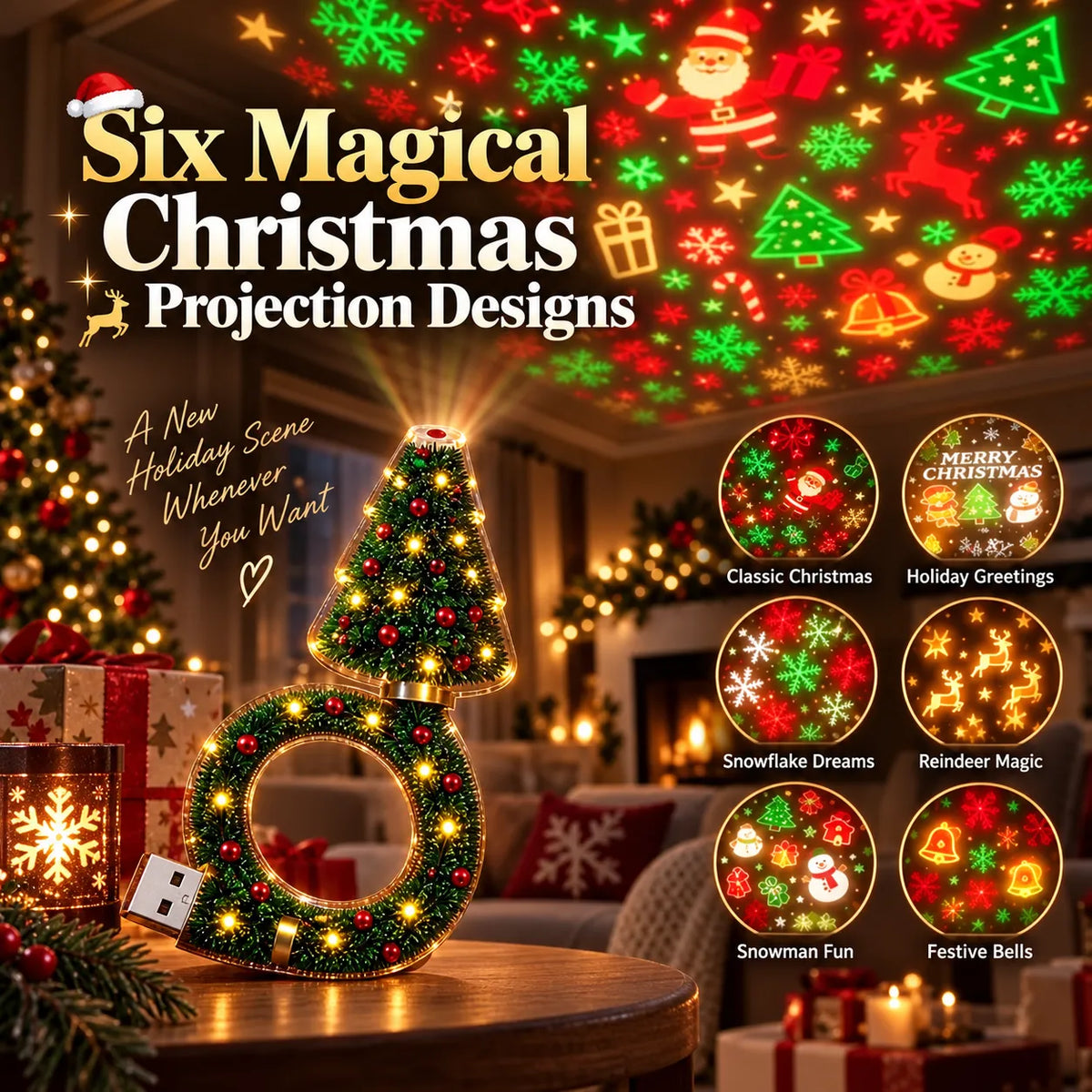 Christmas Ceiling Projection Light – 6 Magical Holiday Designs In One Lamp