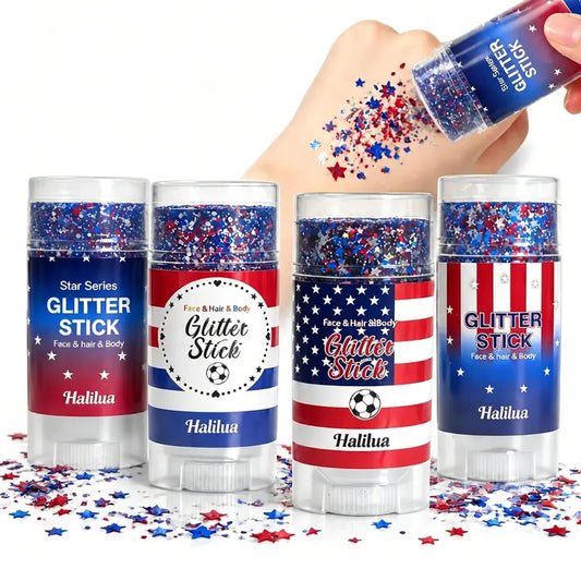 ✨ Self-Adhesive Glitter Stick – Red White & Blue Patriotic Body Makeup for 4th of July & Festivals