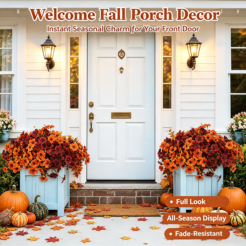 Fall Artificial Flower Halloween 12pcs. UV Resistant Colorful Fake Flower🍂