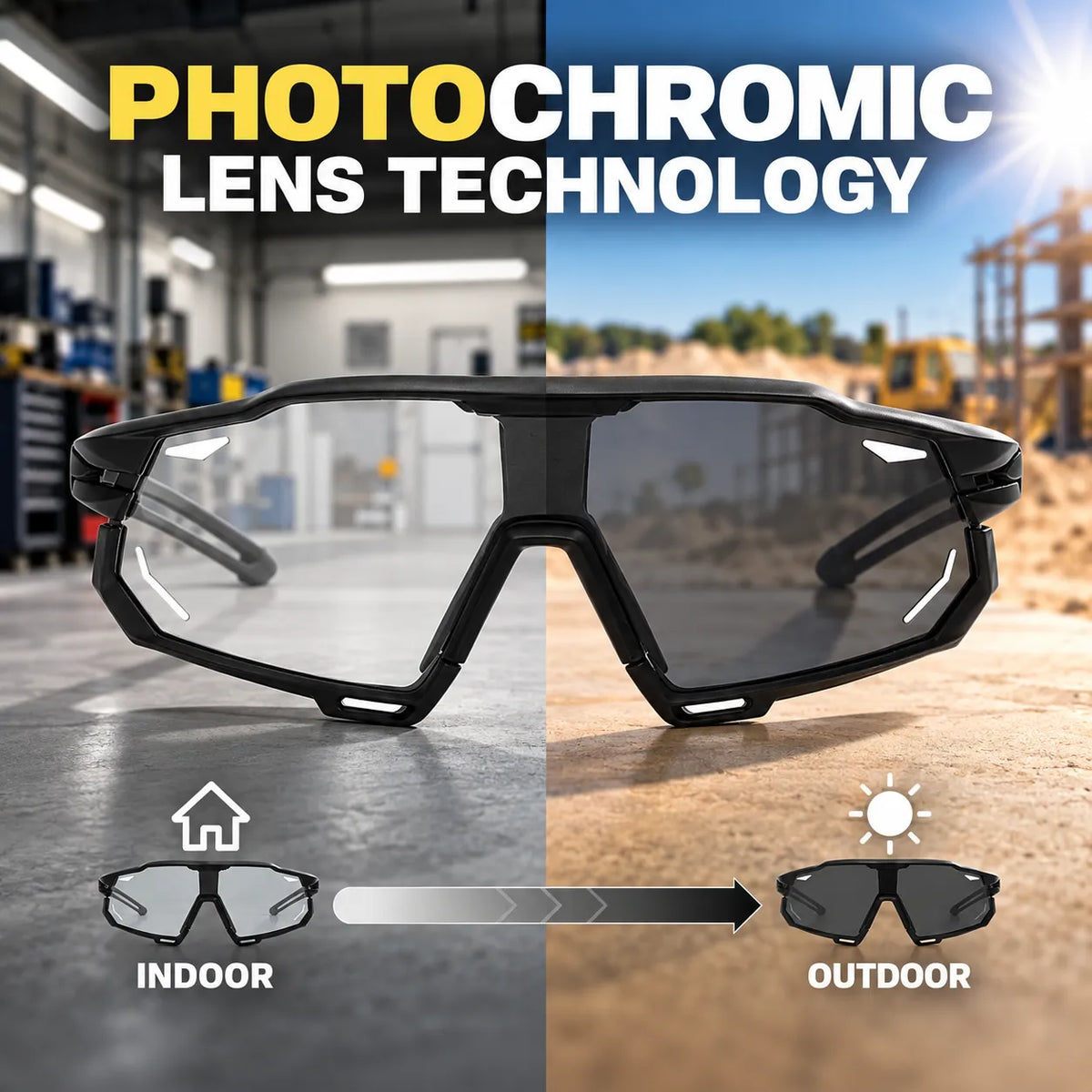 🎁Photochromic Safety Glasses With Wraparound Protection & Removable Foam Lining
