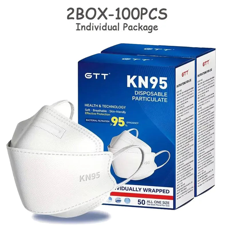 😷 100Pcs KN95 Masks – 5-Ply, 95% Filtration, Individually Wrapped
