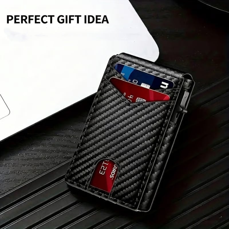 💥🎁 Slim Wallet for Men with Pop-Up Aluminum Case. RFID Blocking  Minimalist Leather Bifold Card Holder