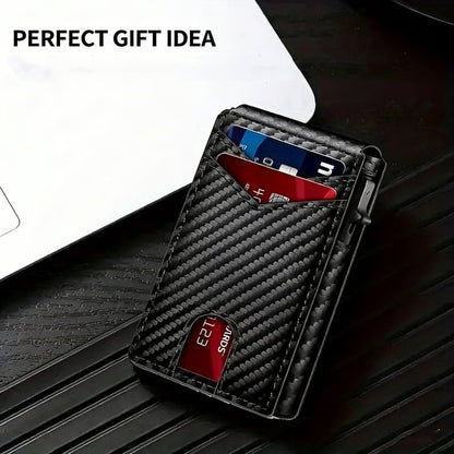 💥🎁 Slim Wallet for Men with Pop-Up Aluminum Case. RFID Blocking  Minimalist Leather Bifold Card Holder