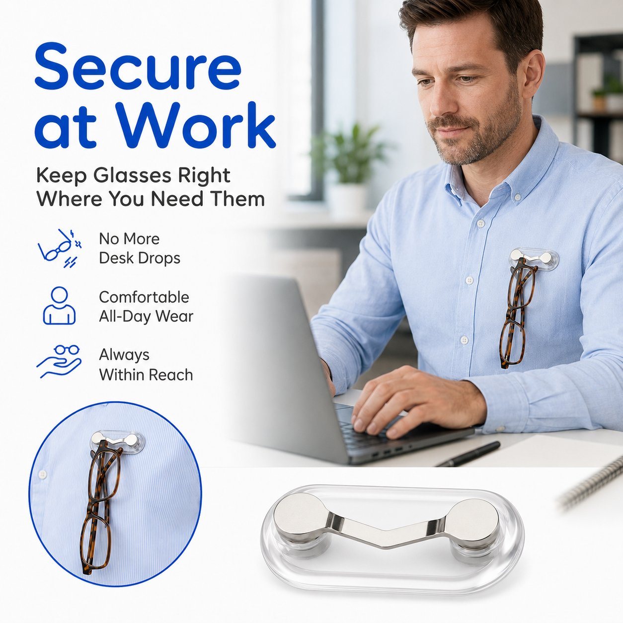 🧲 Magnetic Glasses Holder Clip – Universal Eyewear Hanger