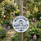 The "Happy Place" Boundary Sign – Funny Vintage Metal Wall Art , "Don’t Ruin It" Garden Decor ✨🏡