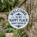 The "Happy Place" Boundary Sign – Funny Vintage Metal Wall Art , "Don’t Ruin It" Garden Decor ✨🏡