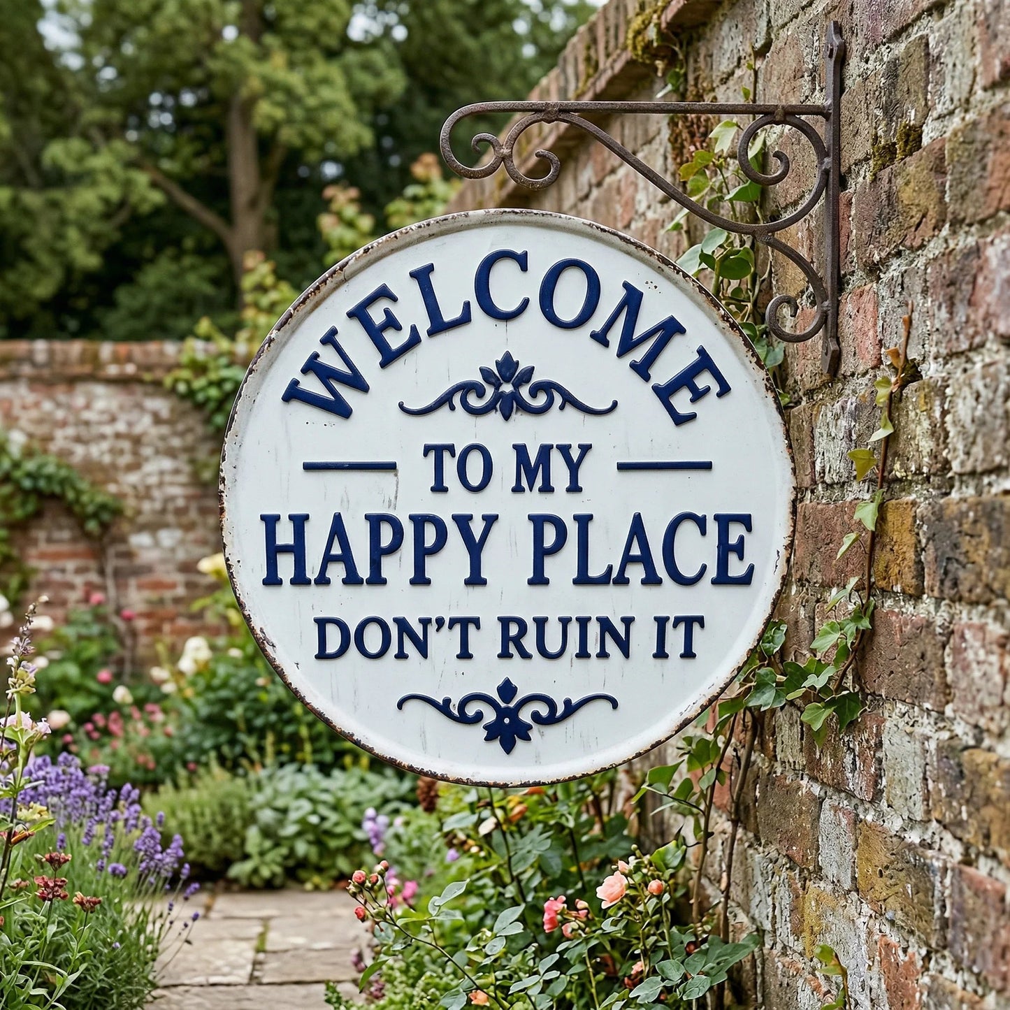The "Happy Place" Boundary Sign – Funny Vintage Metal Wall Art , "Don’t Ruin It" Garden Decor ✨🏡